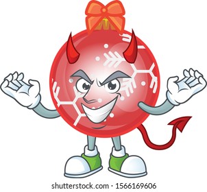 Devil mascot in cartoon red christmas ball