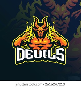 Devil mascot logo design for sport team and t-shirt printing. Fire devil illustration.