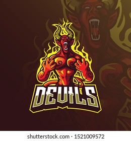 devil mascot logo design vector with modern illustration concept style for badge, emblem and tshirt printing. angry devil illustration.
