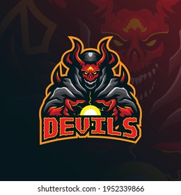 Devil mascot logo design vector with modern illustration concept style for badge, emblem and tshirt printing. Angry devils illustration for sport team.