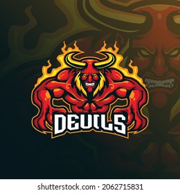 Devil mascot logo design vector with modern illustration concept style for badge, emblem and t shirt printing. Angry devil illustration for 
 sport and esport team.