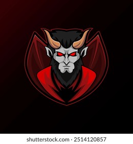 devil mascot logo in red suit with horns and wings vector