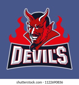 Devil mascot. Logo for sport team. Vector illustration.