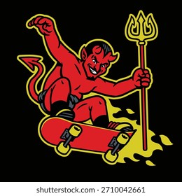 Devil Mascot Reiten geflammtes Skateboard