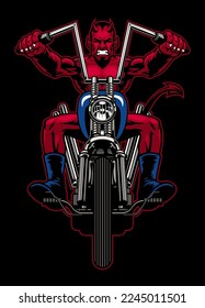 Devil Mascot Riding Vintage Custom Chopper Motorcycle