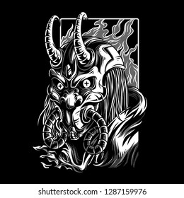Devil Mask Black and White Illustration