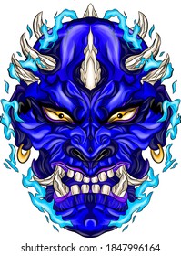 devil mask blue portrait vector illustration