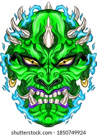 devil mask green portrait vector illustration