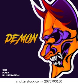 devil mask illustration, demon mask, japanese illustration