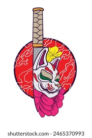 devil mask illustration design for sukajan is mean japan traditional cloth or t-shirt with digital hand drawn Embroidery Men T-shirts Summer Casual Short Sleeve Hip Hop T Shirt Streetwear