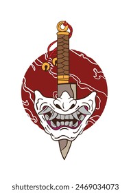 devil mask illustration design for sukajan is mean japan traditional cloth or t-shirt with digital hand drawn Embroidery Men T-shirts Summer Casual Short Sleeve Hip Hop T Shirt Streetwear