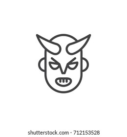 Devil mask line icon, outline vector sign, linear style pictogram isolated on white. Halloween holiday Symbol, logo illustration. Editable stroke