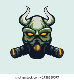 Devil with mask mascot logo design vector with modern illustration concept style for badge, emblem and t shirt printing. Angry Devil illustration for sport  team.