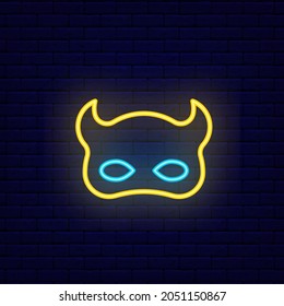 Devil Mask Neon Icon. Sexual Seduction. Sex Shop. Adult Game. Night Bright Signboard. Outer Glowing Effect Banner. Editable Stroke. Isolated Vector Stock Illustration