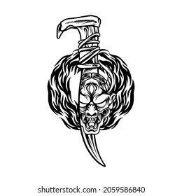 Devil Mask on Knife Silhouette Illustration for your business or merchandise