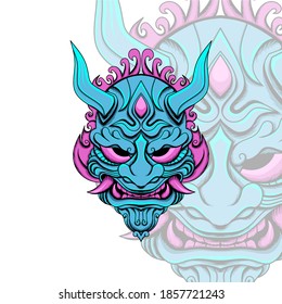 devil mask ornament vector illustration with blue and pink colors