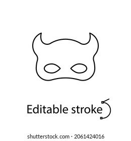 Devil mask outline icon. Sexual seduction. Sex shop. Adult game. Customizable linear contour symbol. Editable stroke. Isolated vector stock illustration