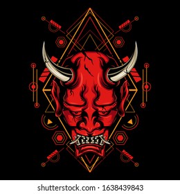 Devil mask with sacred geometry ornament and black background