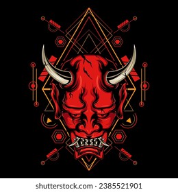 devil mask with sacred geometry ornament and black background