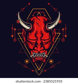 devil mask with sacred geometry ornament and black background