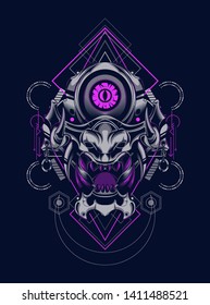 Devil mask with sacred geometry pattern