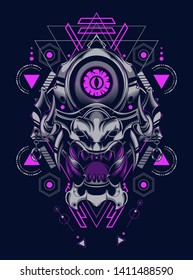 Devil mask with sacred geometry pattern