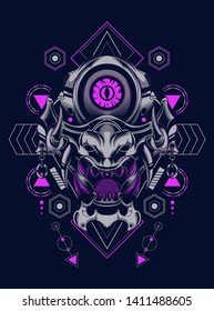 Devil mask with sacred geometry pattern