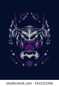 Devil mask with sacred geometry pattern