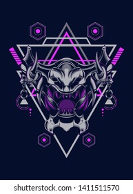 Devil mask with sacred geometry pattern