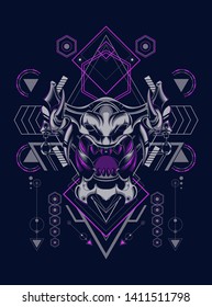 Devil mask with sacred geometry pattern
