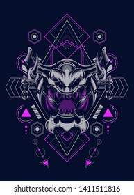 Devil mask with sacred geometry pattern