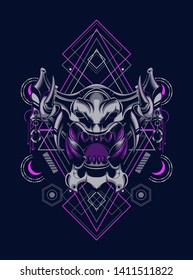 Devil mask with sacred geometry pattern