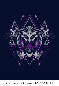 Devil mask with sacred geometry pattern