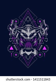 Devil mask with sacred geometry pattern