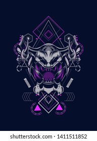 Devil mask with sacred geometry pattern