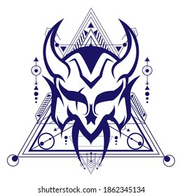 Devil Mask Sacred Geometry in white Background, can use for tattoo, logo, gaming and more, editable color and size