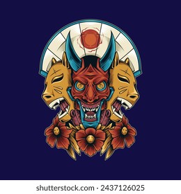 Devil Mask Samurai Japanese Vector Design Assets for Logo, Mascot, Sticker, and T-Shirt Designs