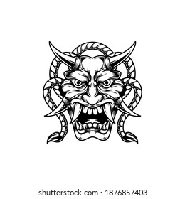 Devil mask silhouette tattoo design hand drawn