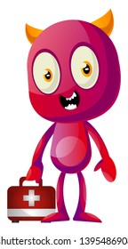 Devil with med kit, illustration, vector on white background.