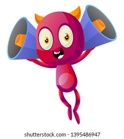 Devil with megaphones, illustration, vector on white background.