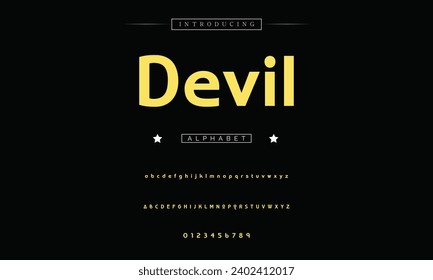 Devil Modern Bold Font. Sans Serif Font. Regular Italic Uppercase Lowercase Typography urban style alphabet fonts for fashion, sport, technology, digital, movie, logo design, vector illustration