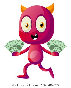 Devil with money, illustration, vector on white background.