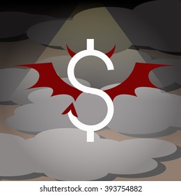 Devil Money with Red Wings, Concept Vector, Illustration