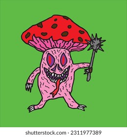 Devil Mushroom Vector Color Illustration Drawing