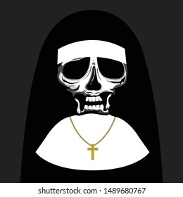 Devil nun with skull evil. Halloween concept. Flat design