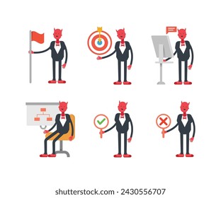 devil office workers characters in various poses vector illustration