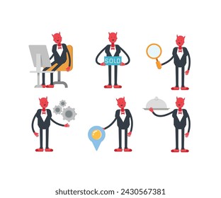 devil office workers characters in various poses vector illustration