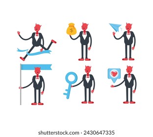 devil office workers characters in various poses vector illustration
