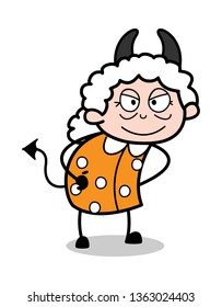 Devil - Old Cartoon Granny Vector Illustration