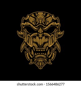 Devil Oni Mask Samurai Wood Colour Vector